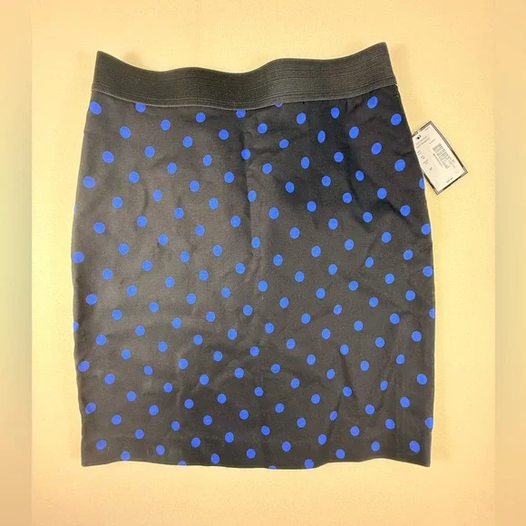 INC International Concepts Black Pencil Skirt with Blue Polka Dots Womens 8P - Picture 1 of 9